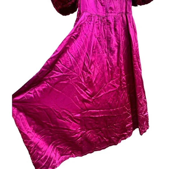 Vintage Gunne‎ Sax Burgundy Satin Pink Lace Short Puff Sleeve Maxi Dress No Size - Picture 11 of 16